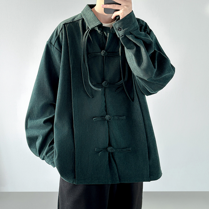Corduroy Button Up Shirt Men - 2025 Men Retro Chinese Style Corduroy