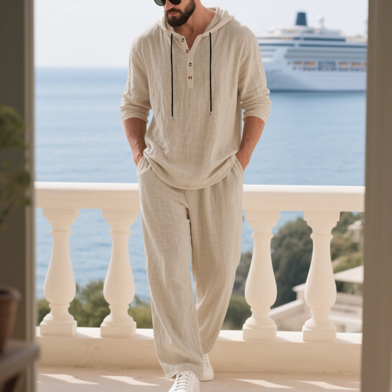 Cross-border Autumn Linen Men' - đánh giá và giá Mens Linen Shirt Long Sleeve