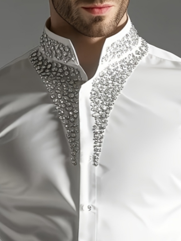 Luxury Rhinestone Shirt for Me - đánh giá và giá Mandarin Collar Formal Shirt Slim Fit